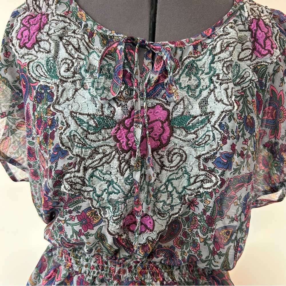 Floral Embroidered Flowy Boho Top Peasant